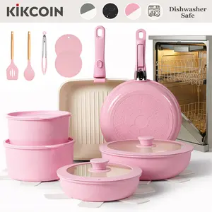 [Gift]Kikcoin Ceramic Pro Non-Stick complete pots and pans set 22pcs Non-Toxic PFOAFree,Dutch oven,Cookware Set with Lids Detachable Handle,RV cook,Multifunctional,Healthy,milk pan,Roast Chicken Outdoor,,Easy Care,Kitchen,Mother’s Day gift tikt