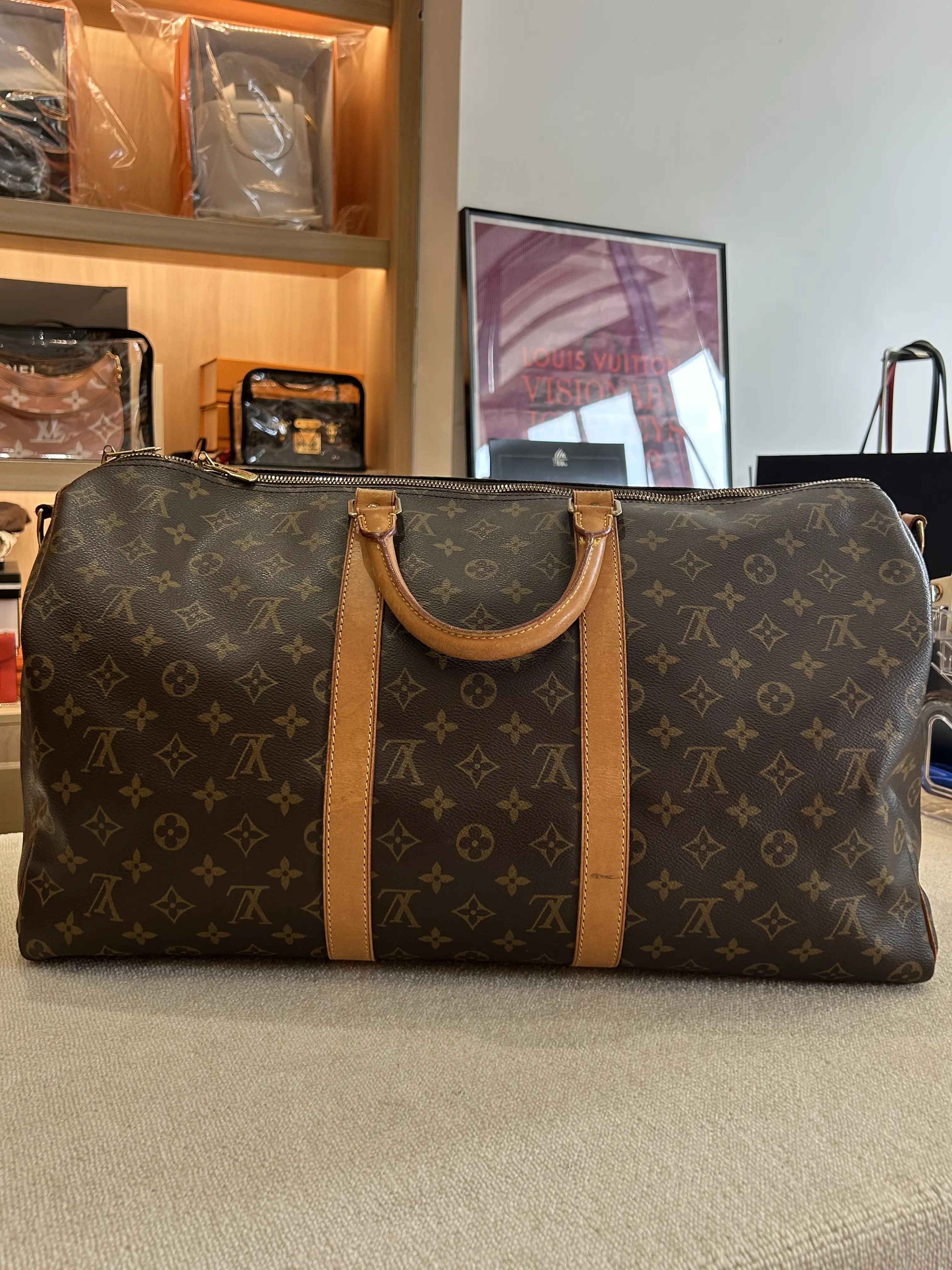 Pre-owned Louis Vuitton Pre Loved Keepall 55 Monogram Canvas Travel Duffle Bag