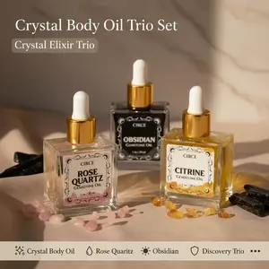Circe Boutique Crystal Body Oil Discovery Trio – Rose Quartz, Citrine & Obsidian