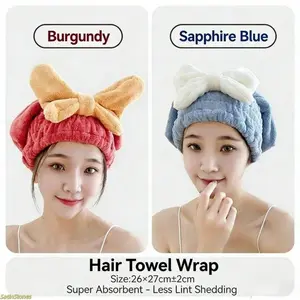 Microfiber Hair Towel Wrap, Quick Drying Hair Care Accessory, Bow Tie Decorative Hair Turban With Ultra Soft Lint Free Absorbent Fabric, Anti Frizz Gentle Hair Accessory for Shower, Bath And Daily Hair Drying