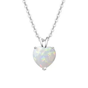 FANCIME October Birthstone Necklace Heart Necklace for Women Sterling Silver Created White Opal Necklace Cubic Zirconia CZ Danity Fine Jewelry for Women 16+2 inches Extender