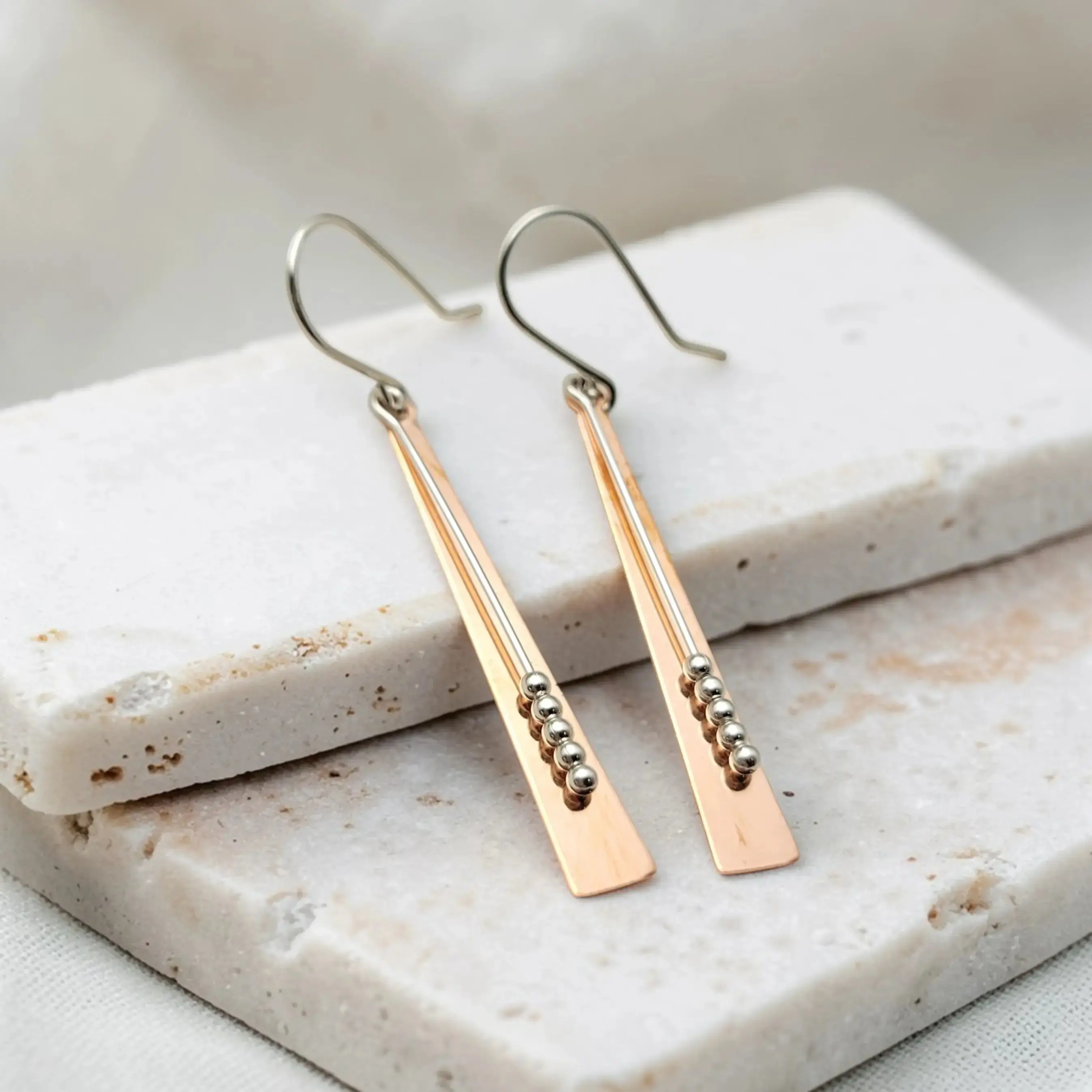 Long Bar Copper and Silver Earrings