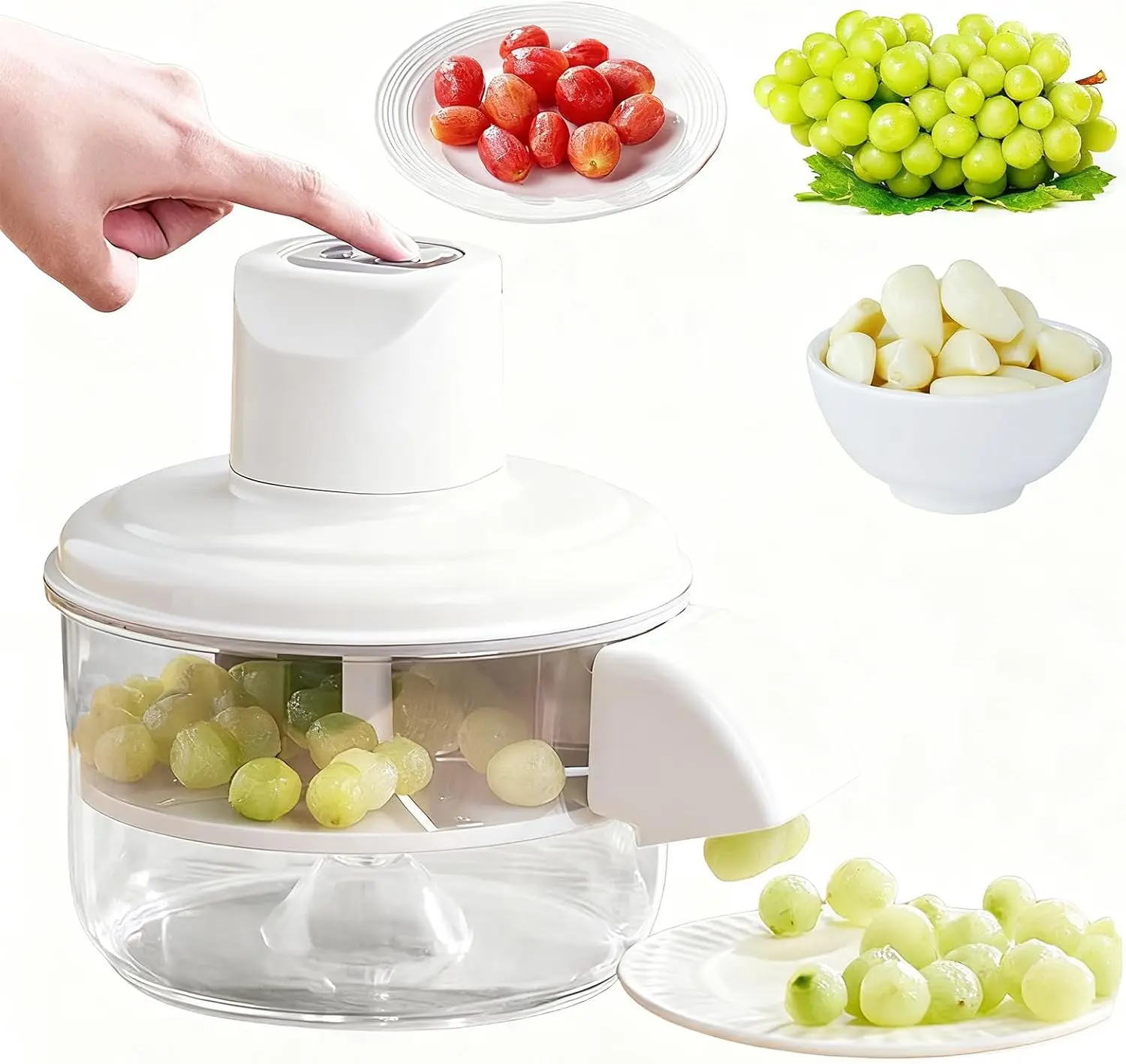 Electric Grape Peeler, 304 Stainless Steel Garlic Peeling Machine, 50w Motor, 1300mah Battery, Rechargeable Electric Peeler for Cherry Tomatoes (White)