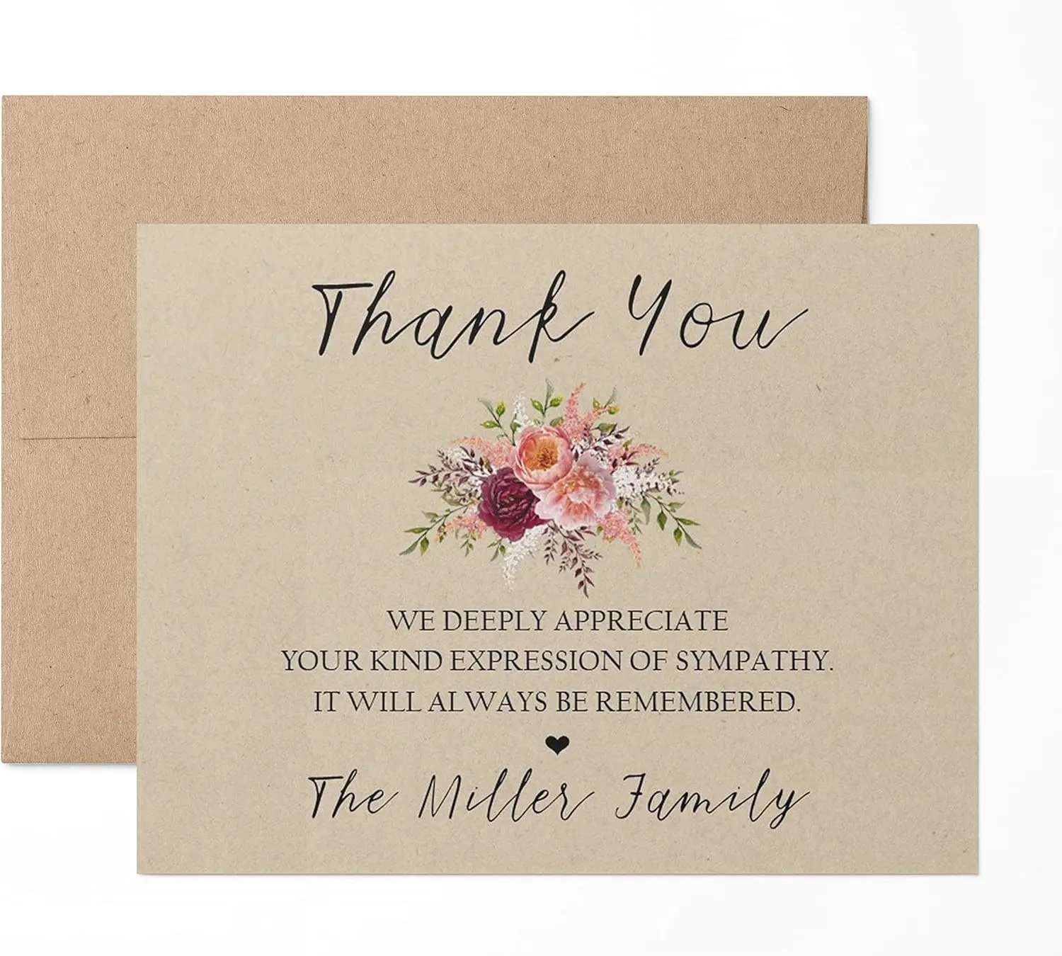 Personalized Funeral Acknowledgement Cards - Roses - Sympathy Thank You Bereavement Note Cards - Eco Friendly