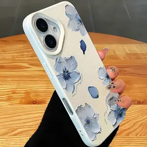 Anti-Drop Protection Full Coverage Tpu Phone Case for iPhone 6/7/8/x/XS/XR/XS Max/11/12/13/14/15/16/17 Pro Max, Blue Floral Design, Gift for Women & Girls