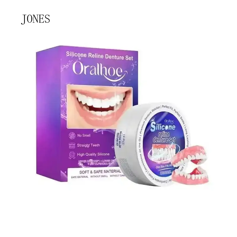Realistic Upper-Lower Denture Oral Prosthesis - Gel Silicone Flexible Material, Natural-Looking Pink Gums, Comfortable Chewing, Easy Cleaning, Unscented Hot Water Mix Decorative Tooth Replacement for Toothless Adults