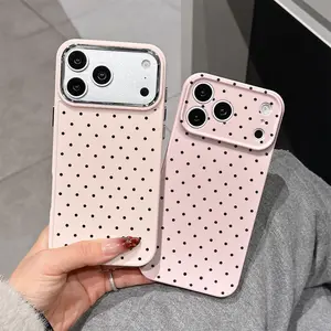 2pc Polka Dot Metal Frame Phone Case Cover for iPhone 17/12/11/16/16 Pro Max/13/14/15/15 Pro/15 Pro Max/16 Pro/XS Max/XR, Classic Transparent Color