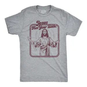 Mens Funny T Shirts Jesus Has Your Back Sarcastic Religious Joke Graphic Novelty Tee for Men Mens Funny T Shirts Cool Vintage Fashion T-Shirt Gift Classic Menswear Funny Religious Short Sleeve Novelty Tees for Light Grey
