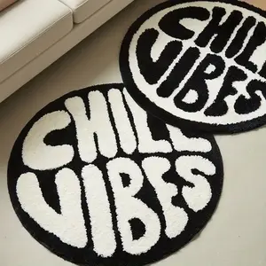 Modern Luxury Round Creative Letter Print Carpet, Foldable Plush Decorative Area Rug for Living Room Bedroom, Easy Care Large Area Mat