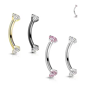 Titanium Internally Threaded 16G CZ Ends Curved Barbell