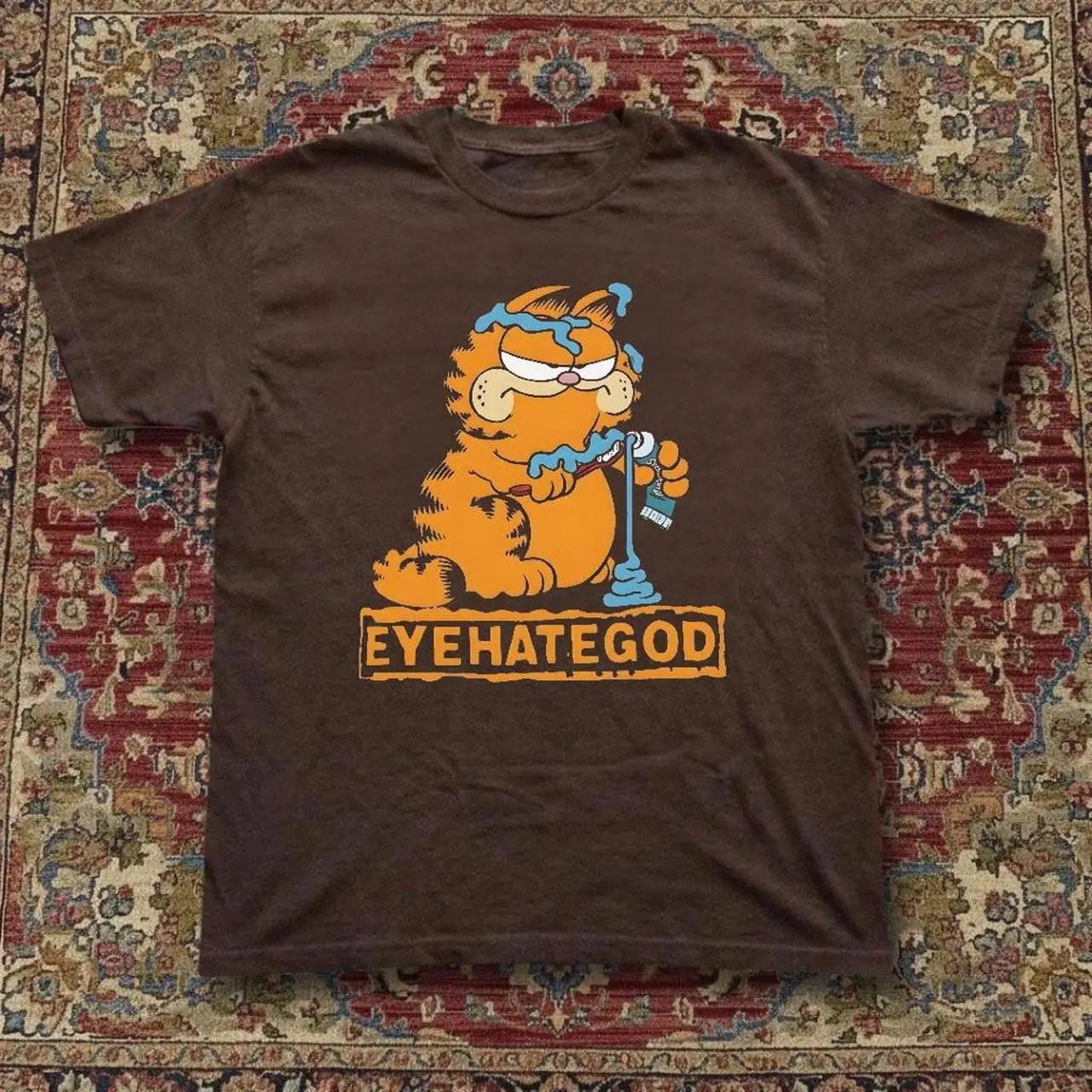 Garfield Eyehategod T-shirt Vintage Eyehategod Garfield Toothpaste Graphic Tee, Retro Sludge Metal Shirt, Loose Fit Top