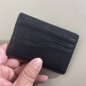 Genuine Leather goods Card Holder - Black & Red - 6 Slot Compact Wallet - Full Grain Cowhide - 10x7x0.2cm