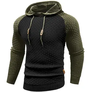 Grandclad Men's Hooded Sweatshirt Long-Sleeve Color-Block Spliced ​​Knit Pullover Hoodie Casual Athletic