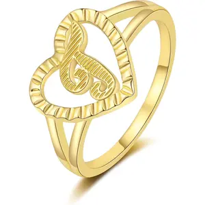 Gold Initial Rings for Women Non Tarnish 14K Gold Plated Vintage Heart Thumb Rings Personalized Carved Letter Statement Stackable Rings Size 6-10 Jewelry Gifts