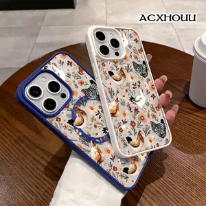 Magnetic Compatible Case for iPhone 17 16 E Pro Max 15 Plus 14 13 12 11 XS XR, Cute Floral Chickens Design | Shockproof, Stylish, Girly, Scratch Resistant, and Silicone Protection