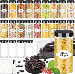 16OZ, Plastic Jars 24Pcs Slime Containers with Airtight Screw On Lids Leak Proof Clear Plastic Storage Jars