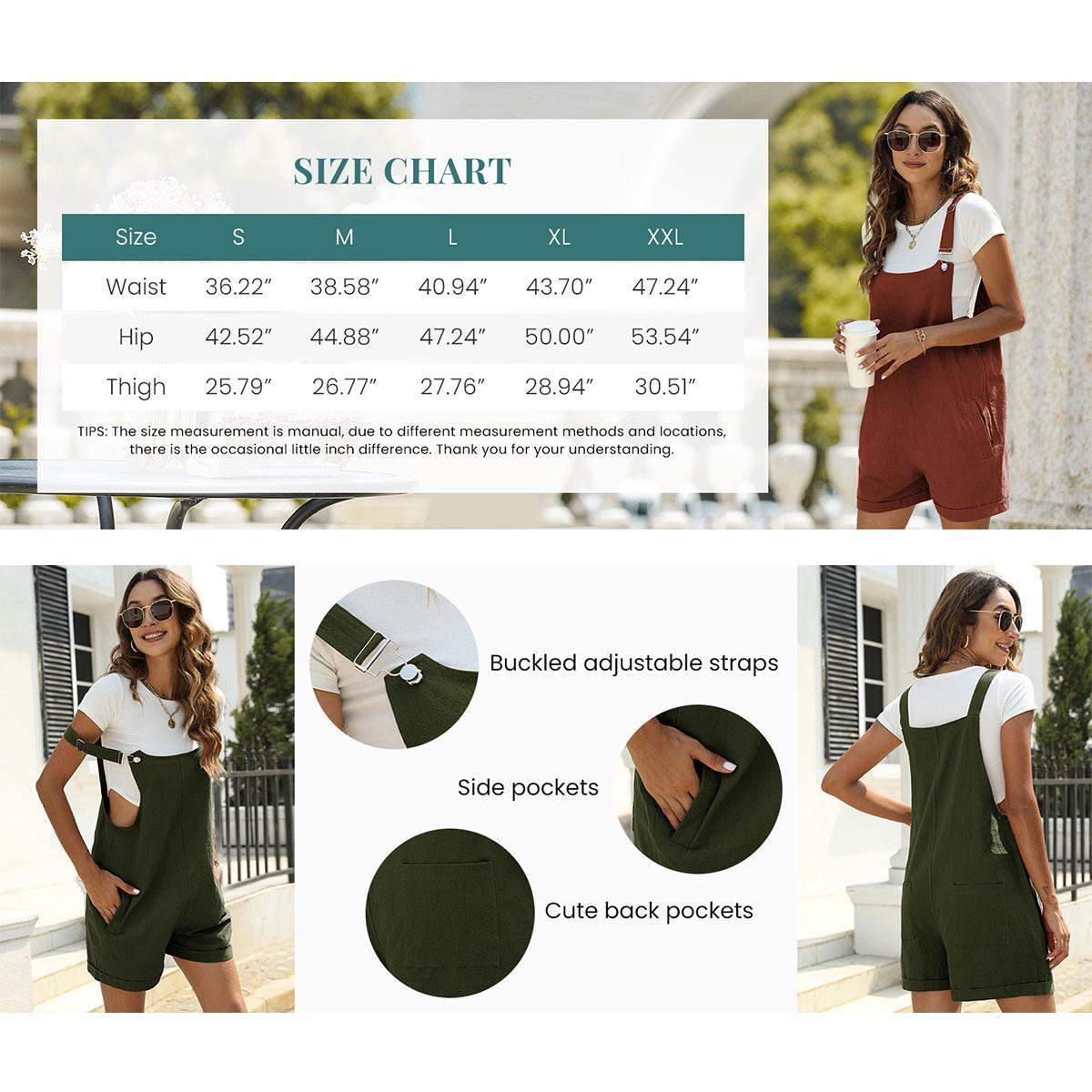 JovenPara Women Cotton Blend Shortall Linen Dual Pocketed Adjustable Strap Cream Pinafore Overall Romper