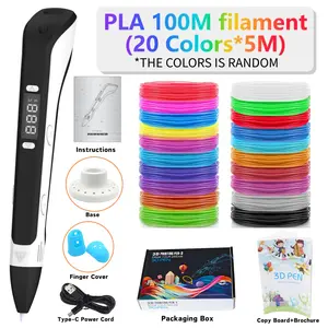 3D Printing Drawing Pen Set - DIY Drawing and Printing Tool, 100M PLA Filament, Finger Protectors, Sketchbook, and Base，Multi-Mode DIY Craft Tool with LCD Screen, Ideal for Youngsters' Art & Fun, Perfect Birthday or Christmas Gift