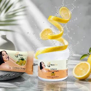 Byenblan Lemon Mini Grimèl Dyòl Nwè Skincare Set – 4oz Face & Body Soap, 2oz Face Cream with Lemon Extract for Brighter, Radiant Skin