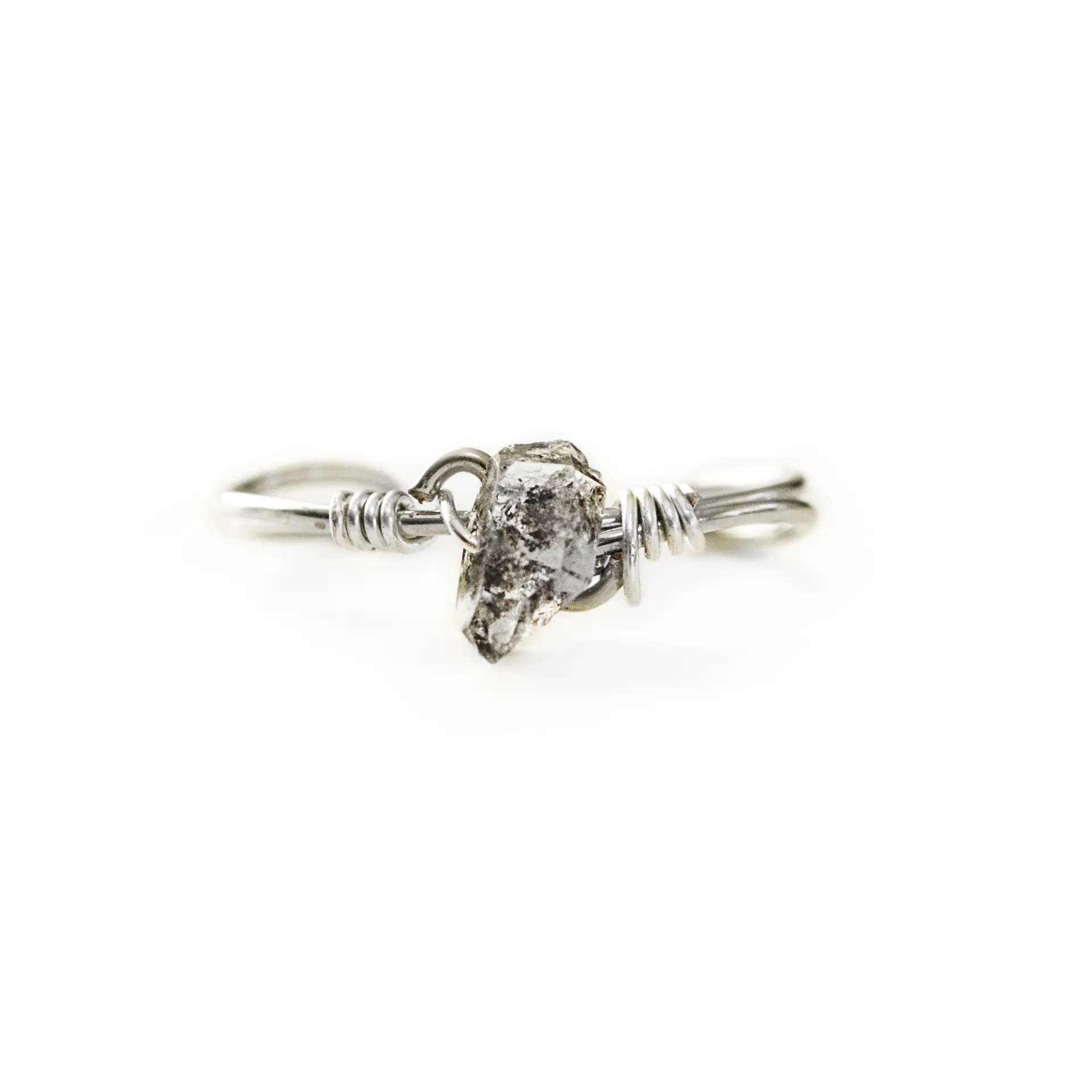 Herkimer Diamond Ring - Handcrafted Raw Double-Terminated Stone on Silver or Gold-Plated Brass Band - Adjustable Fit for Everyday Wear