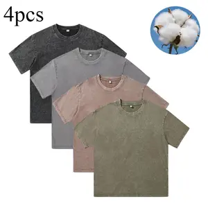 Men's Plus Size Unisex 4-Pack Thick Cotton T-Shirts, Acid Wash, Loose Fit, Vintage Sports Tees for Gym-Fitness