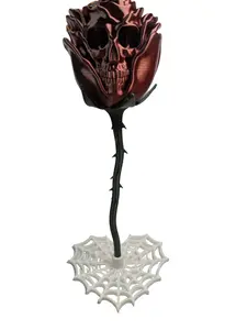 Skull Rose with Spiderweb Base – Gothic Halloween Flower