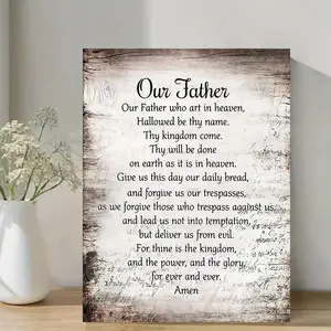 Prayer Wall Art Piece, English & Latin Texts, Canvas Print with Wooden Frame, Ideal for Home, Church, Office Decor, Perfect Gift