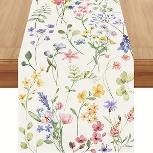 1pc  Watercolor Flowers Spring Table Runner Spring Summer Flower Floral Home Kitchen Dining Room Table Decorations
