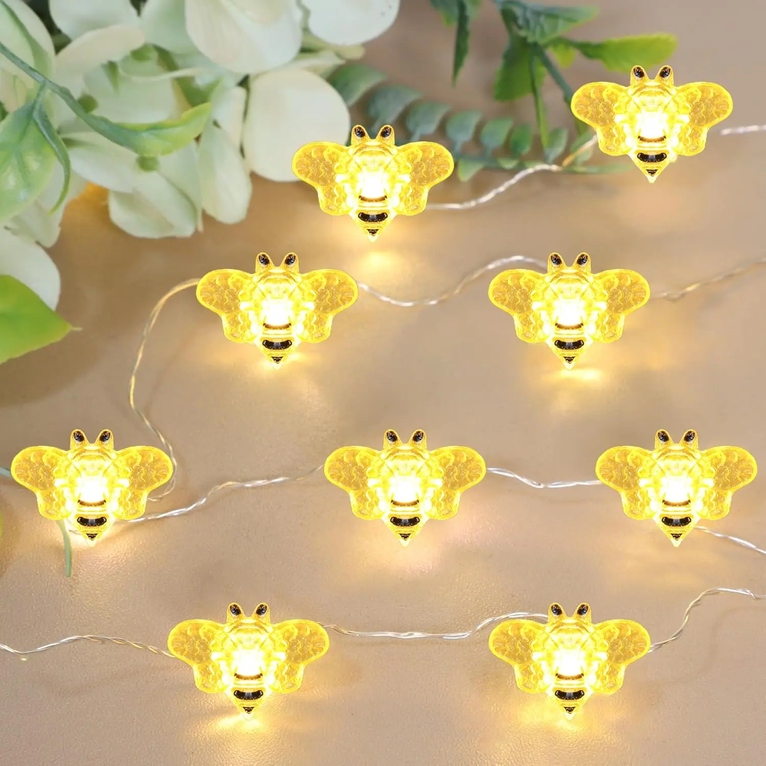 Impress Life Honey Bee Fairy String Lights, 10 Foot 40 LED, USB & Battery Operated 8 Modes with Remote Control for Wedding, Party, Festival, Indoor, Outdoor Decoration