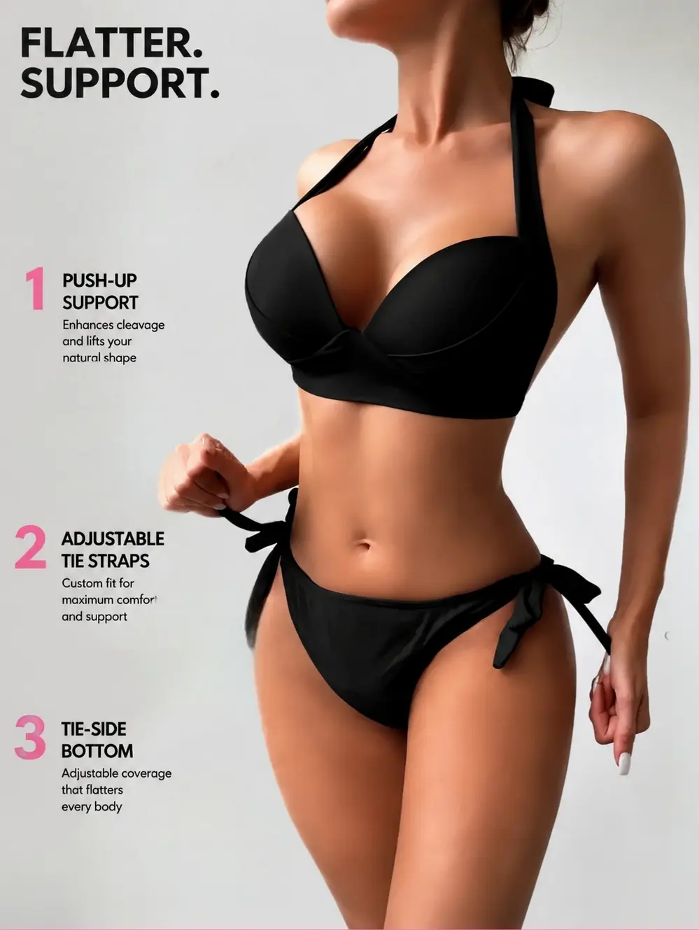 Women's Plus Size 1-Piece Brazilian Tankini & 2-Piece Halter Bikini Set - Classic Black, Leopard Print, Retro Vibrant Colors, Side Ties, Adjustable, Molded, Stretch, Quick Dry, Adjustable Coverage, Beach, Pool, Getaway Swimwear