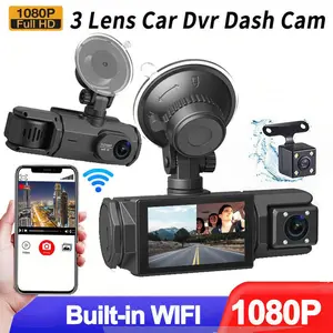 HD 1080p Car Recorder with Reverse Camera 3 Lens Full HD 1080p Triple Lens Car DVR Auto-Activate Reverse Camera Seamless Loop Recording Motion Detection Auto Recording 24-Hour Parking Monitor Built-in WIFI