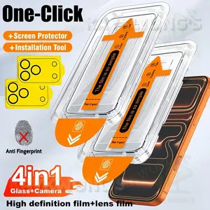 KAYKWONG'S Four-In-One Set: 2 Full-Frame HD Tempered Glass Screen Protectors + 2 Anti-Drop Camera Lenses, for iPhone 13/14 Plus/15 Pro Max/16 Pro/17 Pro , 9h+ Hardness
