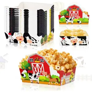 36 Pieces Farm Animal Paper Snack Bowl Disposable Farm Theme Food Tray Farm Birthday Party Decoration