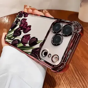 Deep Purple Tulips Case for iPhone 17 Air 16 Pro Max 15 Plus 14 13 12 11 XS X Four-corner Thickened Shockproof Soft Silicone Cover Festive Protection