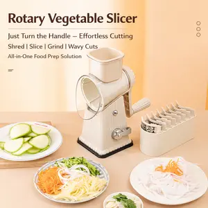 BOYUEVI 5-Blade Rotary Cheese Grater, Heavy-Duty Manual Vegetable Slicer with Strong Suction Base, Fast Shred & Slice for Kitchen Prep