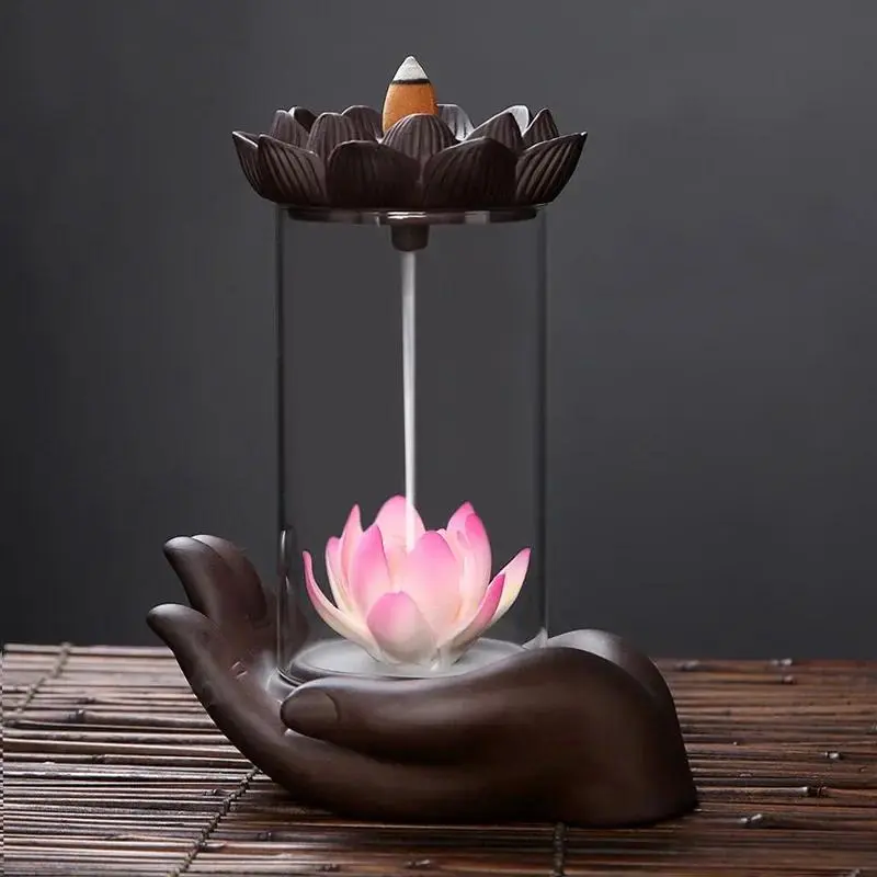1pc,Zen Lotus Handicraft Acrylic Windproof Backflow Incense Burner Fragrance Home Office Tea House Decorate (Without Incense)