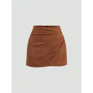 Vintage Italian Style Ruched Maillard Color Mini Skirt,  Deep Toned Femme Fatale Design, Suitable For Autumn/Winter