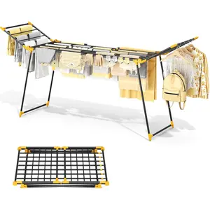 Clothes Drying Rack Foldable, Large Drying Rack Clothing Retractable, Clothes Airer for Bedding Sweater, Indoor Use, 21.9"W x 100"L x 39"H, No Assembly,Yellow