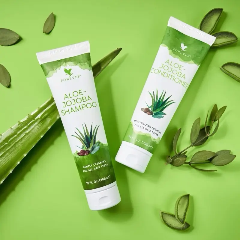 Forever Aloe-Jojoba Shampoo and Conditioner - Gentle Cleansing for All Hair Types - 10 FL OZ - Moisturizing Formula