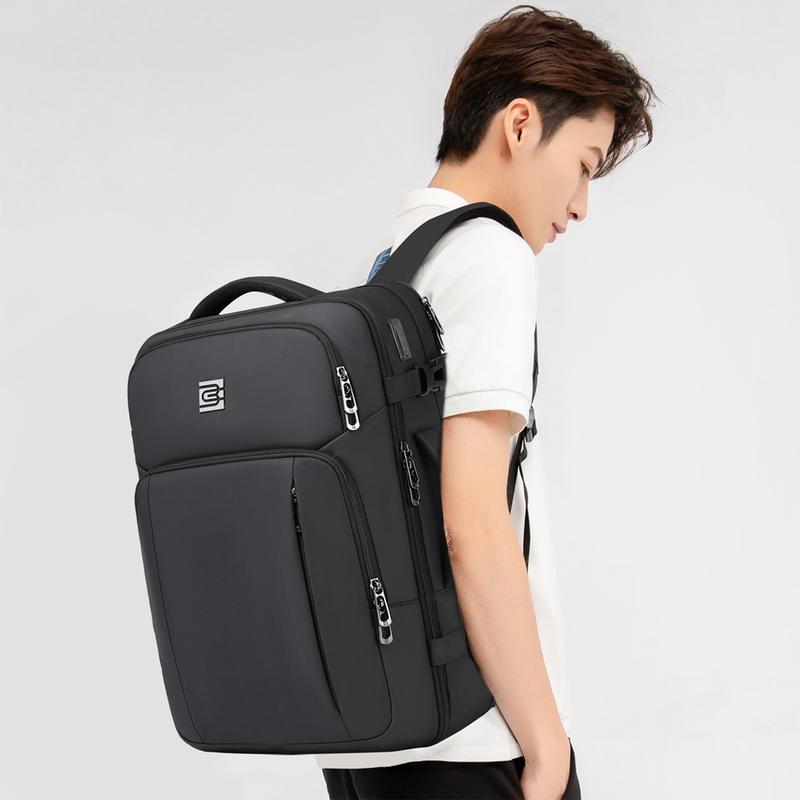 Bruno Cavalli Travel Backpack TSA Friendly 36L Expandable #18621 Black with 17" Laptop Compartment, USB Charging, Water Bottle Pocket, Anti-Theft, Waterproof, for Business, Travel, Outdoor