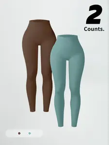 Women's High-Waisted Plain Color Sporty Tight Pants, Breathable Ribbed Skinny Trousers for Yoga and Fitness, All-Season Women's Activewear