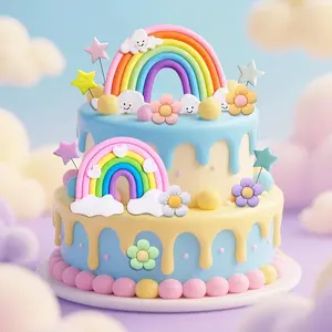 Rainbow-Themed Decorative Cake Additions, Pastel-Colored Balls & Bohemian-Style Mini Balloons, Glittery Picks for Festivities