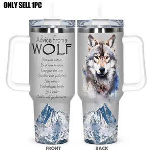 Wolf Pattern 40oz Tumbler, 1 Count Stainless Steel Insulated Cup with Lid & Straw, Drinking Cup for Home Office Outdoor Camping, Drinkware, Water Bottles
