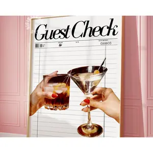 Guest Check Print Trendy Wall Art Prints Bar Cart Decor Retro Prints Wall Decor Preppy Girly Martini Prints Digital Trendy Printable Art