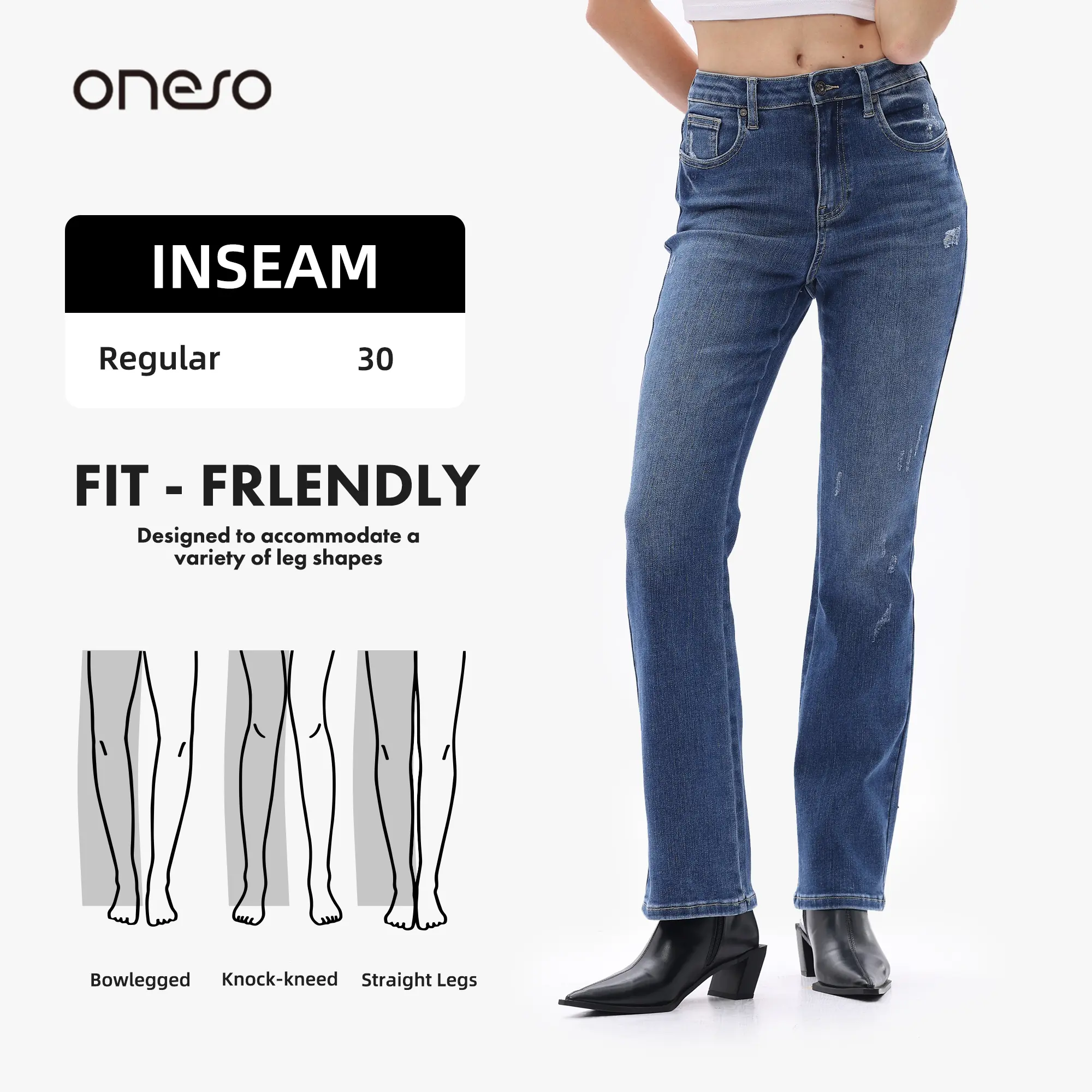 ONESO High Waisted Bootcut Micro Stretch Denim Jeans Women‘s Flare Leg Slit Hem Design Denim Pants Bottoms