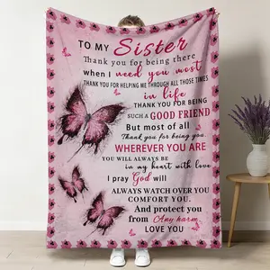 Butterfly Letter Sister Gift Flannel Throw Blanket, Soft Lightweight Warm Decorative 50"x60" Throw Blankets for Home Couch, Ideal for Sister Birthday Holiday Gifting