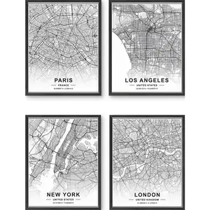 City Maps Poster Set of 4 - Artistic Wall Decor Print for Room Aesthetic and Vibe