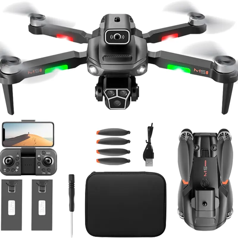 MS1 Drone with Camera Wi-Fi FPV Gesture Control Foldable 15 Min Flight Time 2 Batteries 15 Minutes Each Carrying Case Adjustable Lens Brushless Motor Obstacle Avoidance One Key Take Off Land for 2.4GHz Gift For Teen Black