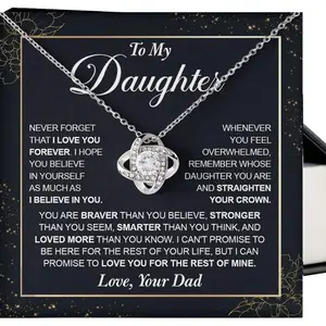 To My Daughter Necklace From Dad Or Mom With Heartfelt Message & Box - Valentines, Mother'S Day, Jewelry Daughter From Mother Or Father On Birthday, Graduation & More #621, White Love Knot Necklace Christmas Gifts, Jewelry Gifts, Birthday Gifts