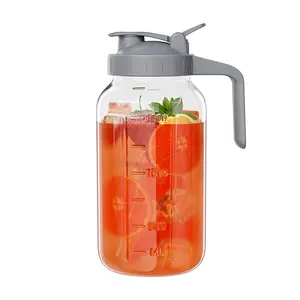 Glass Pitchers with Lid, 64 Oz Sun Tea Pitcher, Half Gallon Mason Jar Pitcher, Wide Mouth Airtight Lid for Ice Tea, Juices, Iced Tea Pitcher, Airtight Beverage Pitcher